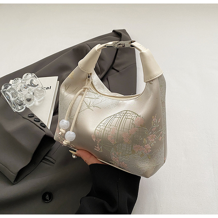 2025 Autumn Handheld New Chinese Women's Bag Fashion Embroidered Pea Bag Niche Simple Women's Crossbody Bag Women's Crossbody Bag Desig