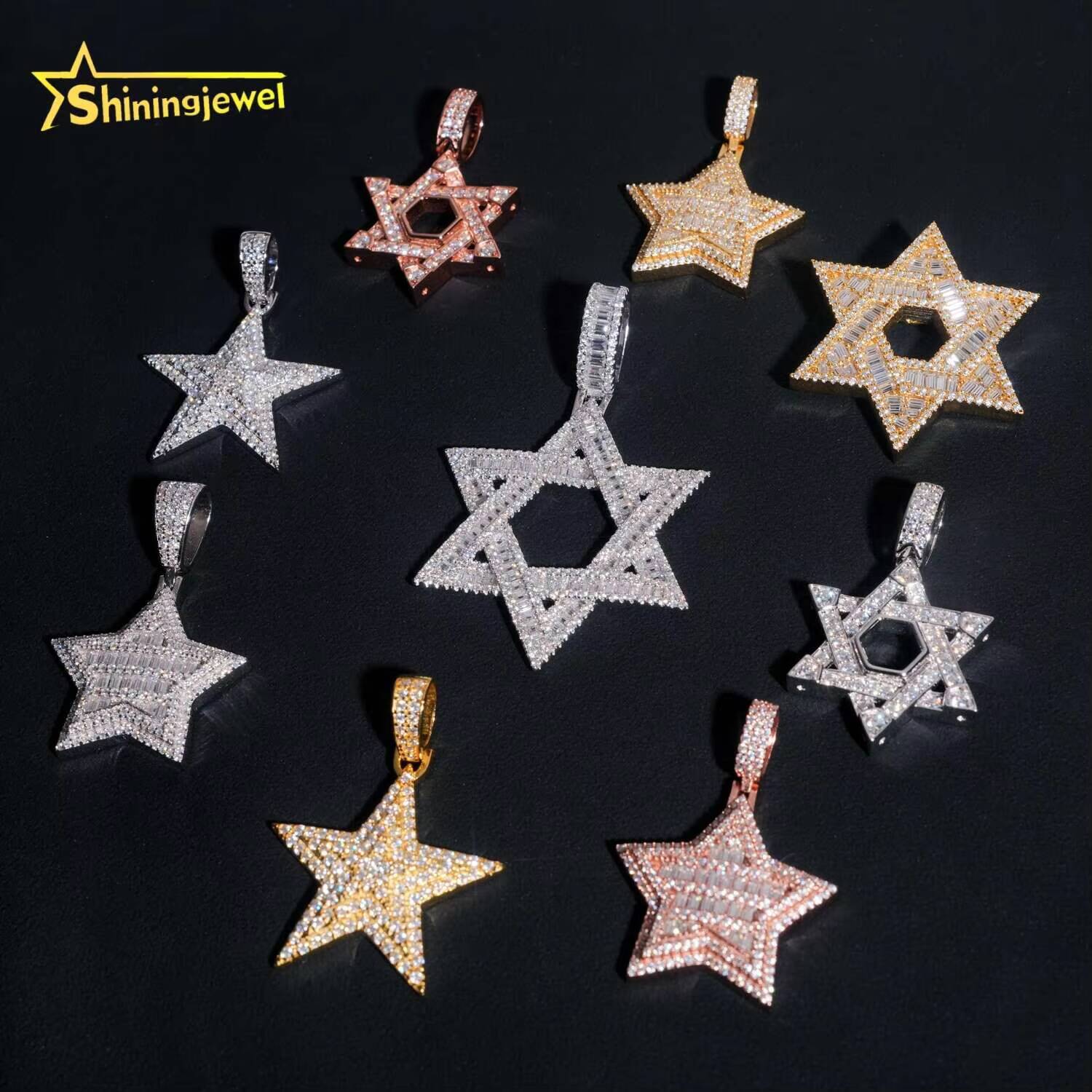 Hip Hop 925 Silver Iced Out Star Moissanite Pendant Men High Quality Custom Pendant Moissanite Jewelry GRA Daily Wear