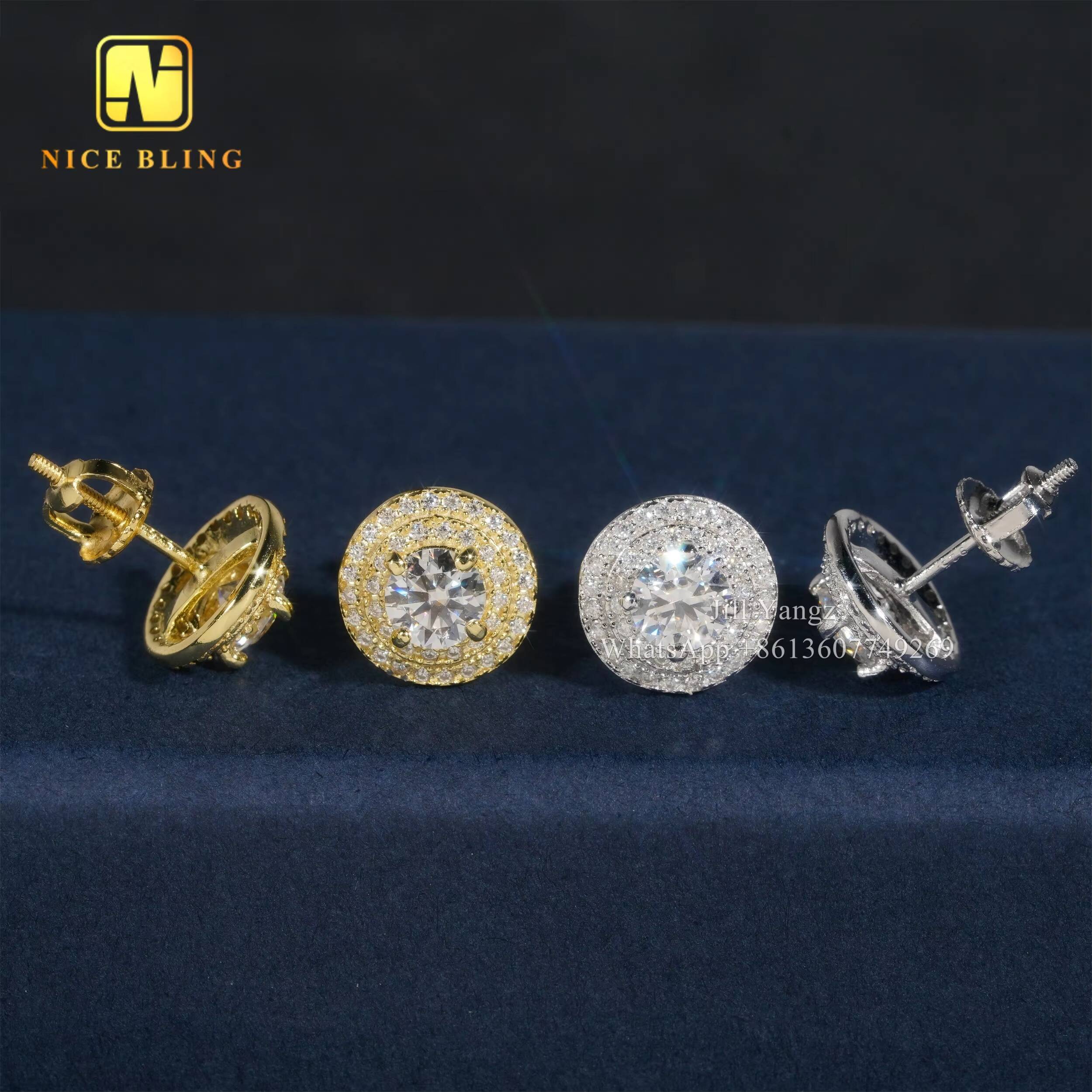 Ready to Ship Jewelry Wholesale Round Circle Ear Studs Screw Back Earrings 925 Rhodium Plating Jewelry Moissanite Stud Earring