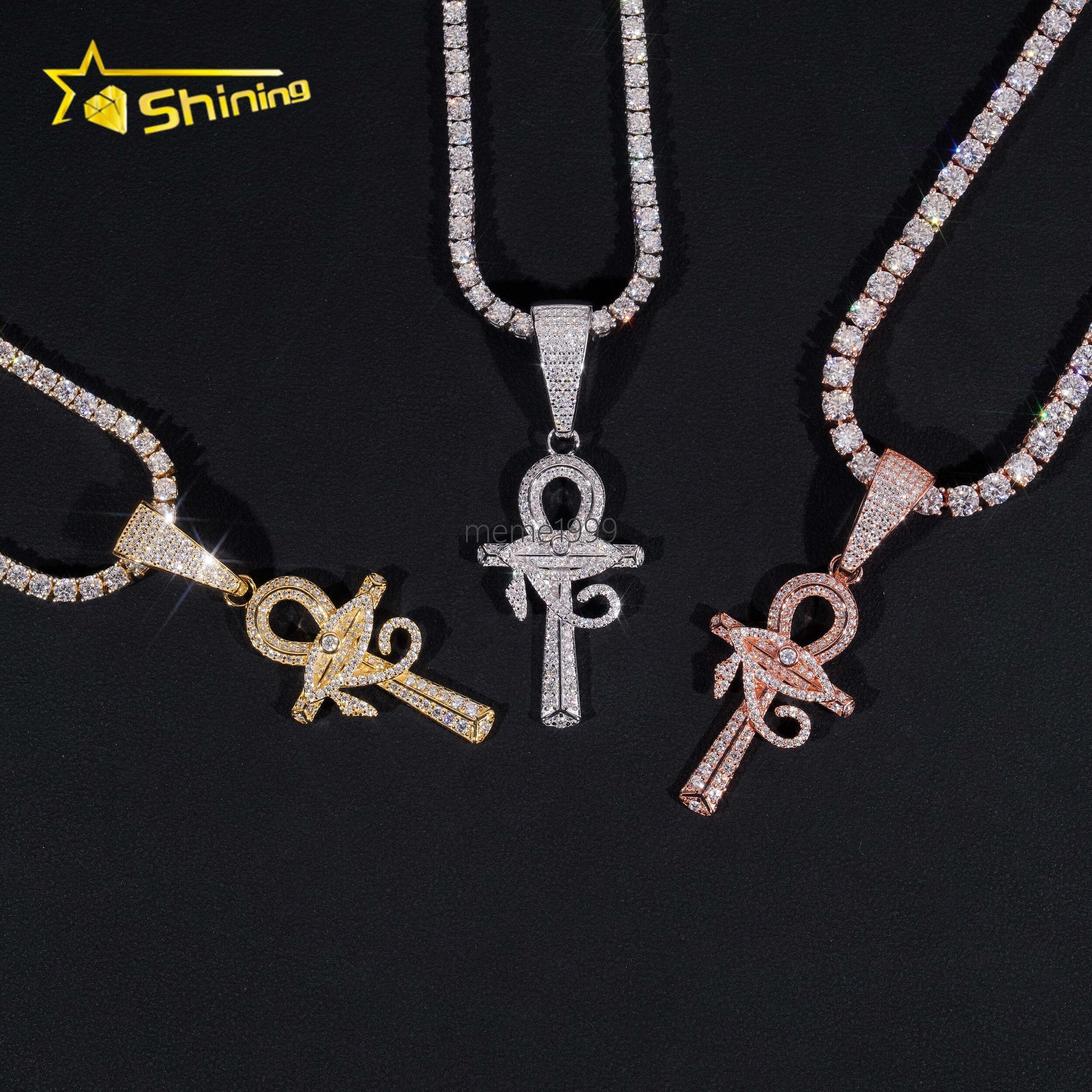 925 Sterling Silver Cross Pendant Necklace Jewelry Pass Diamond Tester Vvs Moissanite Mens Iced Out Charm Cross Pendant