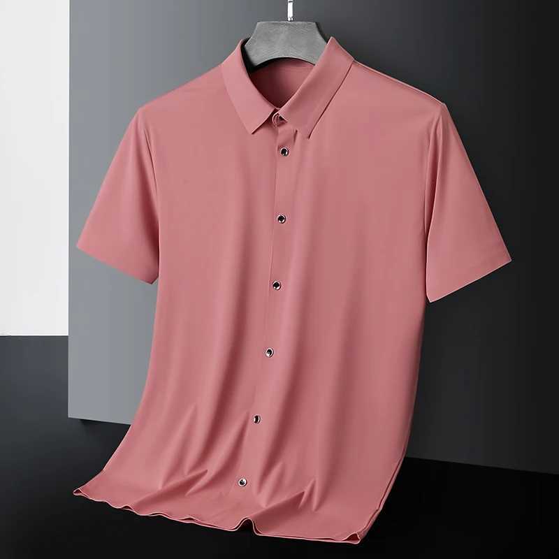 New High-quality Ice Silk Mens Business Casual Short Sleeved Shirt Summer Ultra-thin Breathable Outdoor Sports Solid Color Top Y250819