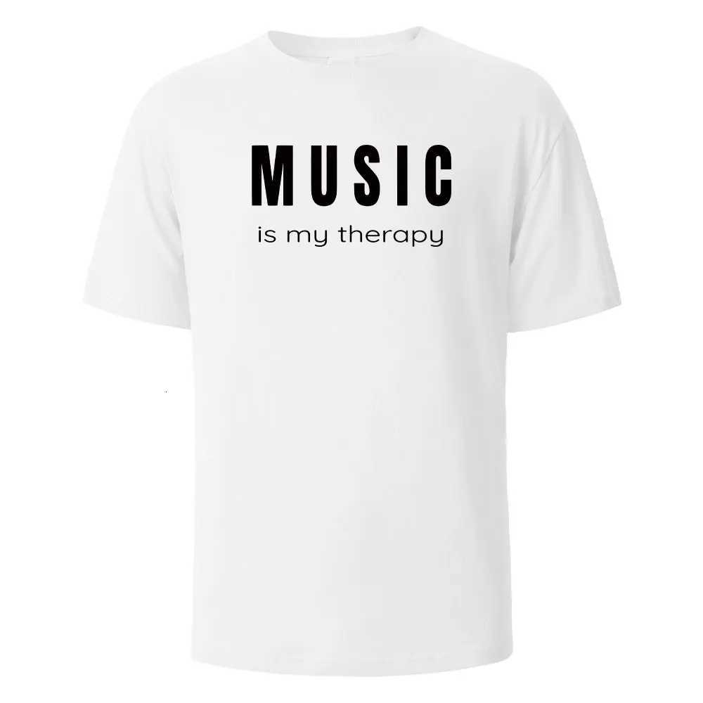 Music Is My Theropy Print T-Shirt Casual Short sleeved Tops Summer Tees For Men Women 100% Cotton O-neck Oversize Streetwear Top Y250819