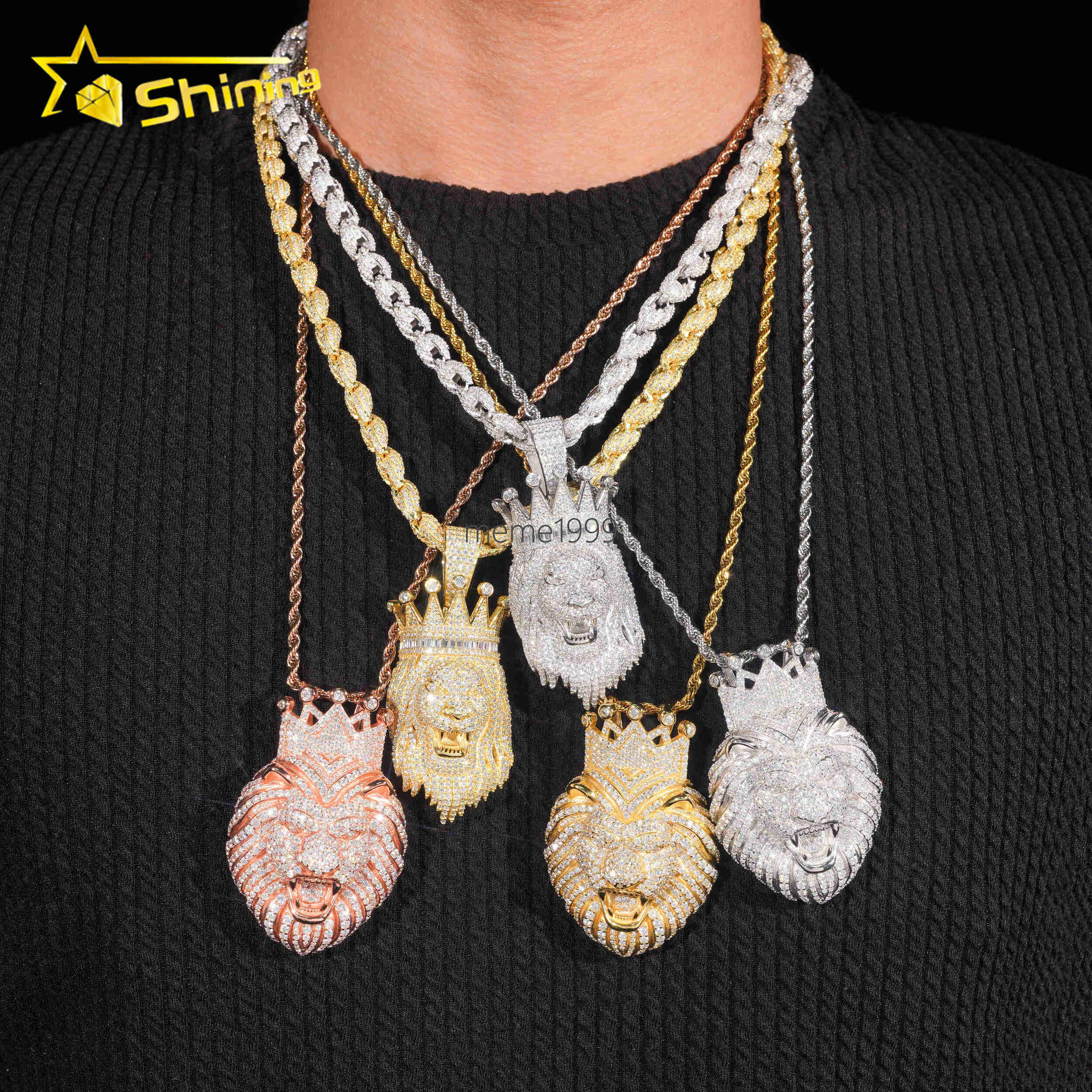 New Arrival 925 Sterling Silver Gold Plating Hip Hop Jewelry VVS Moissanite Lion Face Custom Iced Out Pendants