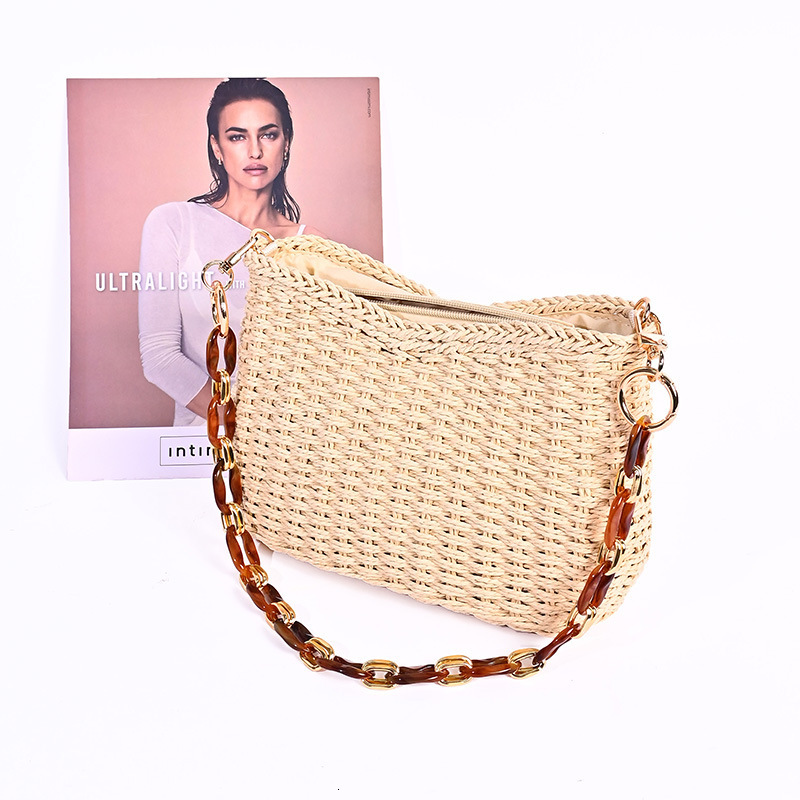Autumn New Women s Shoulder Bag New Women s Woven Straw Bucket Bag Niche Chain Design Handbag Autumn New Designer Bag New Women s Crossbody Bag