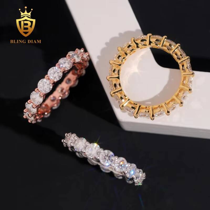 New Arrivals S925 Full Iced Out Moissanite 4mm Diamond Mens Rings with Gra Certificate Past Diamond Test Gold Rose Gold Ring