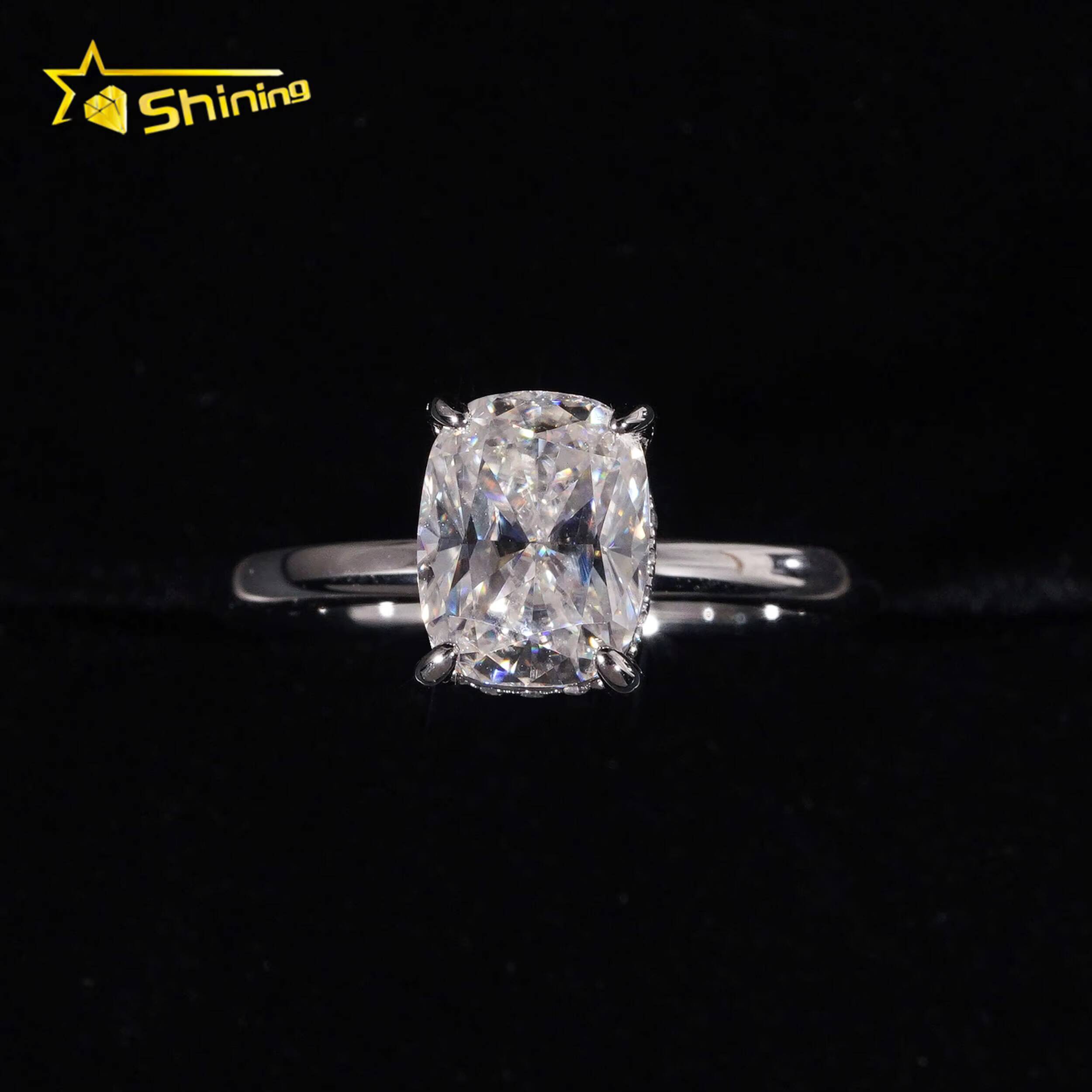 Fashion Women Jewelry Cushion Cut 3ct Moissanite Wedding Band 925 Sterling Silver Gold Plated Halo Set Engagement Womens Rings