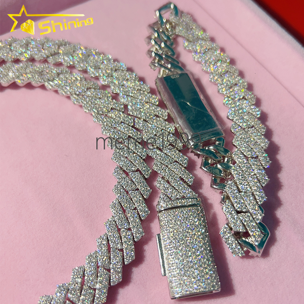 Hot Sale Dropshipping 13mm 2rows Vvs Moissnaite Iced Out Hip Hop Jewelry Moissanite Cuban Chain