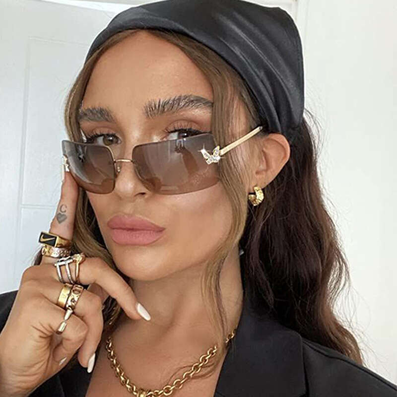 2025 New Frameless Sun Protection Glasses High-end Butterfly Diamond-studded Sunglasses Designer for Women
