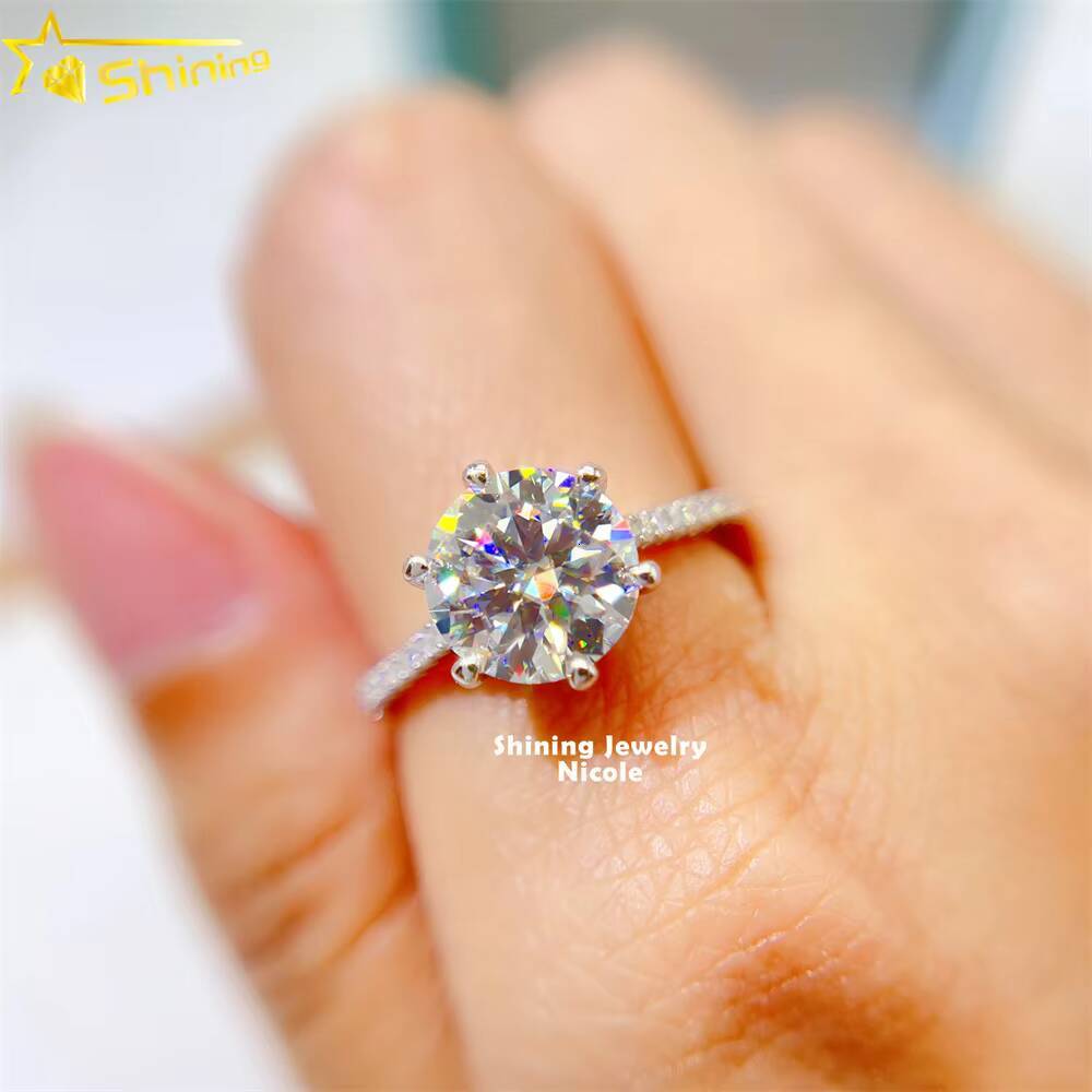 Women Moissanite Diamond Jewelry Solid Gold Silver Trendy Moissanite Wedding Ring Round Brilliant Cut Moissanite Wedding Ring