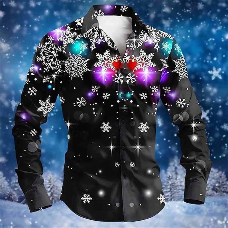 3D Print Christmas Elk Snowflake Graphic Shirts For Men Fashion Casual Mens Long Sleeve Button Up Shirt New In Plus Size Blouse Y250819