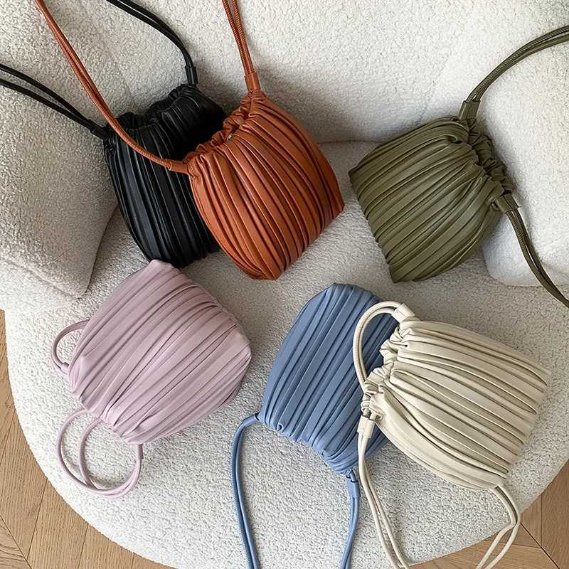 PU Leather Small Square Crossbody Bags for Women 2025 New Fashion Pleated Versatile Phone Shoulder Bag Korean Handbags Y250819