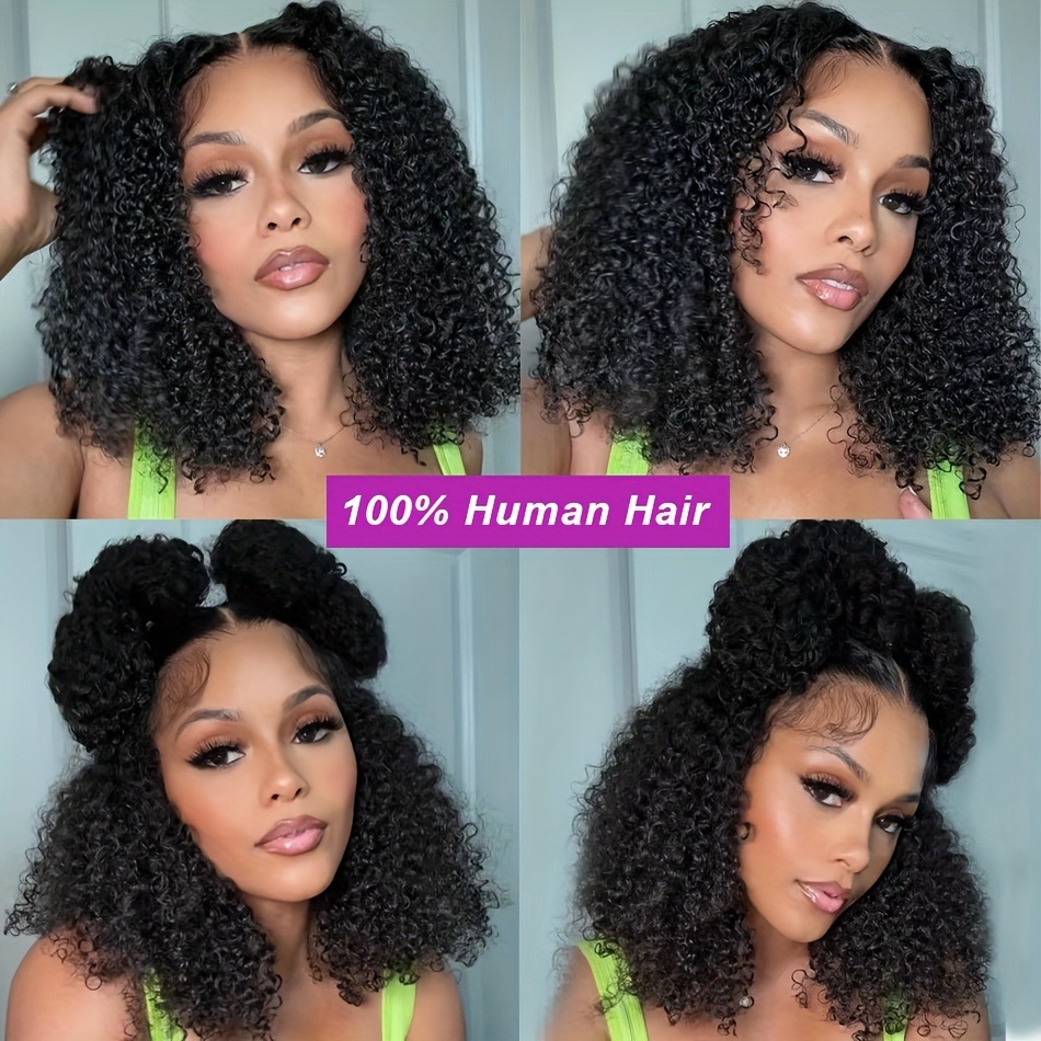Curly Bob Wig Human Hair Wear Aad Go Glueless Wig 13x4 Kinky Curly Lace Front Wigs Pre Plucked for Black Women 180% Density HD Short Lace Wig for Wemo