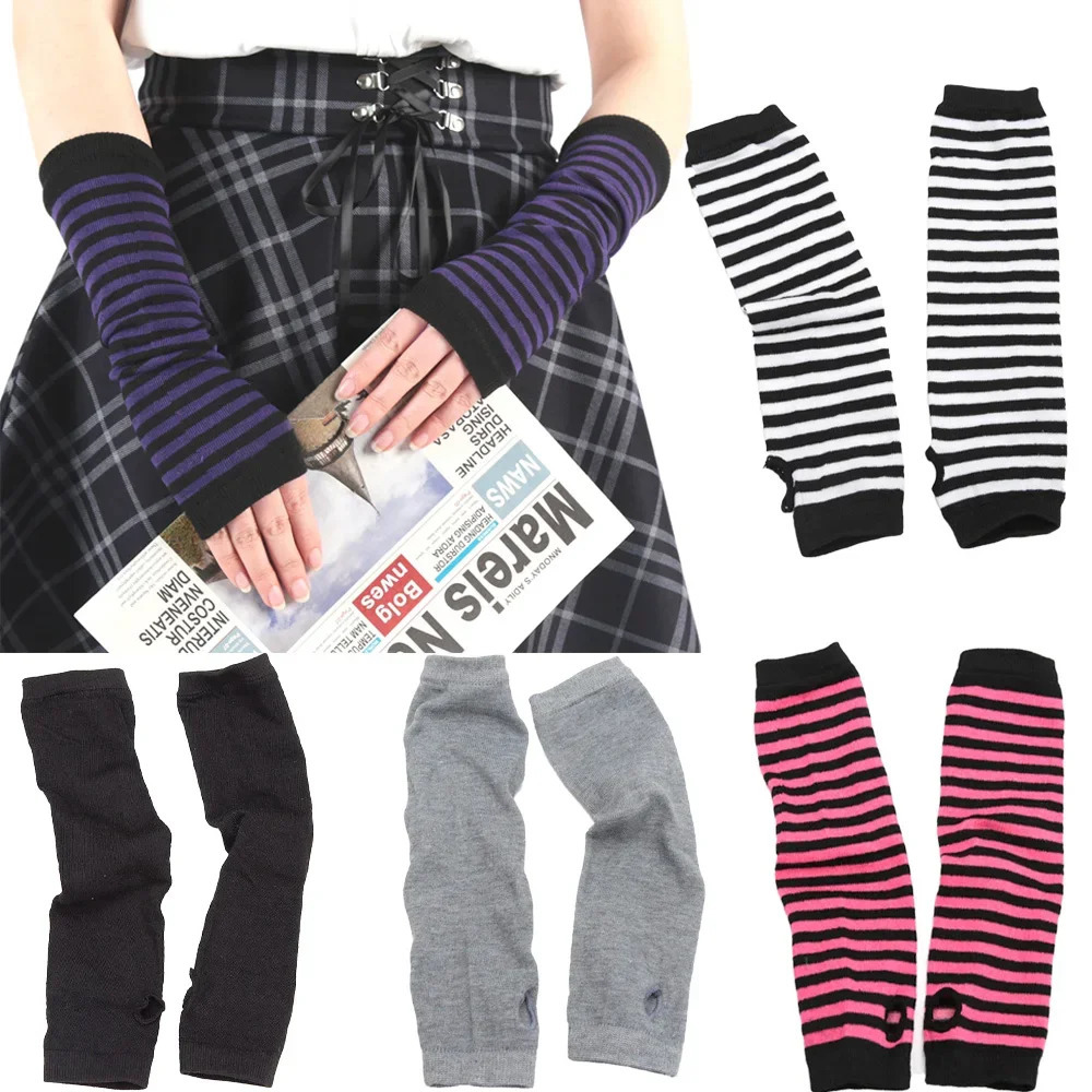 Women Winter Warm Long Sleeves Gloves Fingerless Stripe Hiphop Knitted Elbow Mittens Elastic Outdoor Warmer Arm Halloween 250811