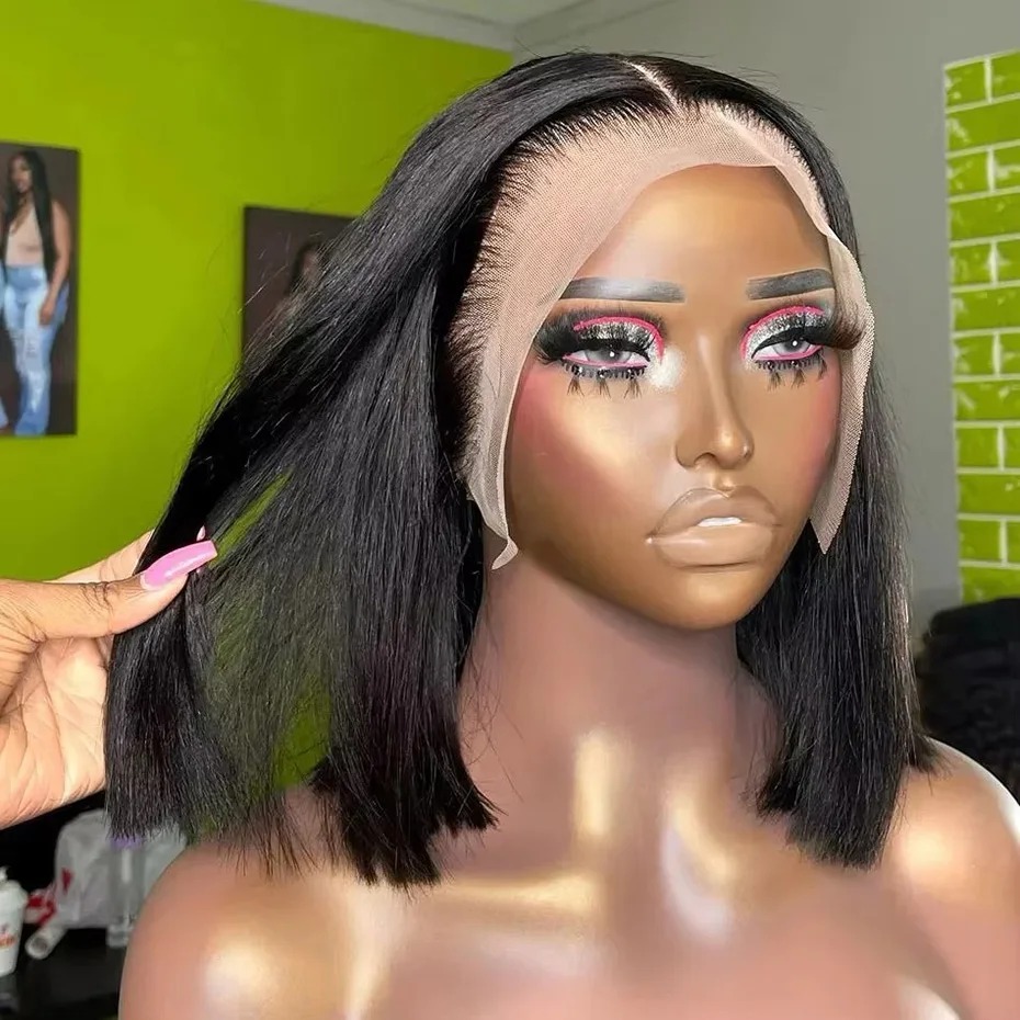 250 Density 100 Human Hair Lace Frontal Wigs Hd Transparent Lace Straight Natural Black 13x6 Bob Wig Ready To Wear Wigs For Women