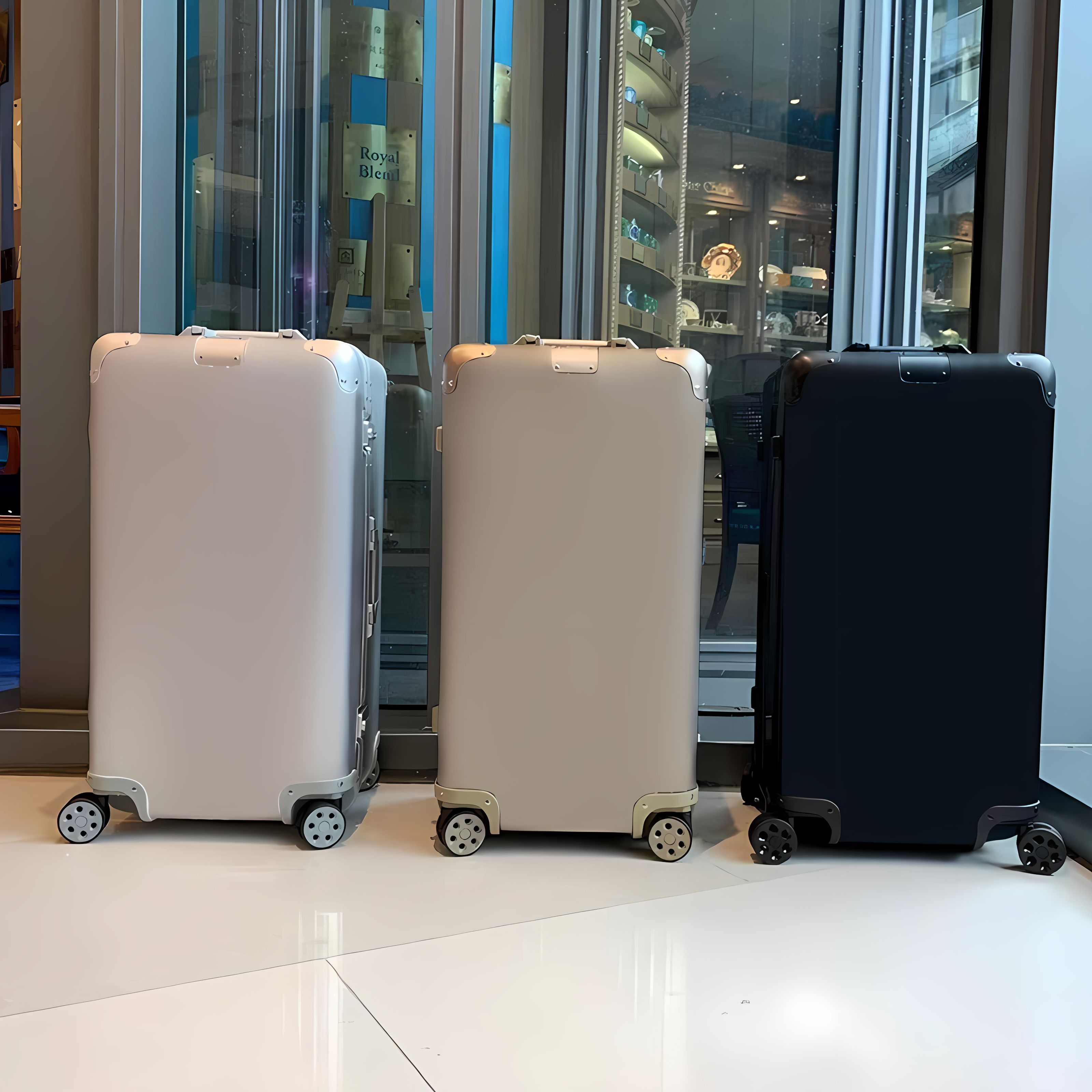 Ri0 Designer Aluminum Suitcase Cabin Trunk Metal Combination luggage Luggage set fashion universal wheel large capacity trolley case boarding box 21-3