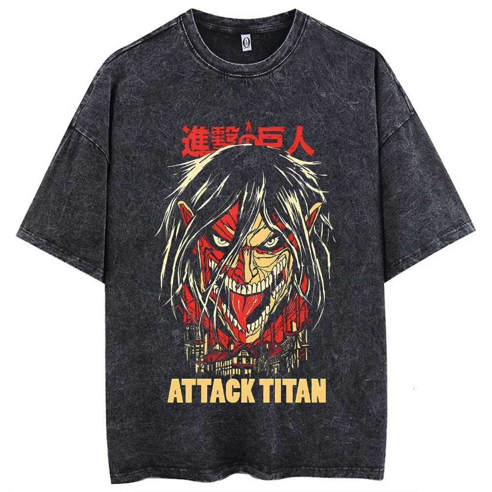 Anime Attack on Titan T-Shirt Hip Hop Oversized Streetwear Vintage Printed Washed Short Sleeve T Shirt Summer Cotton Male Tops Y250819