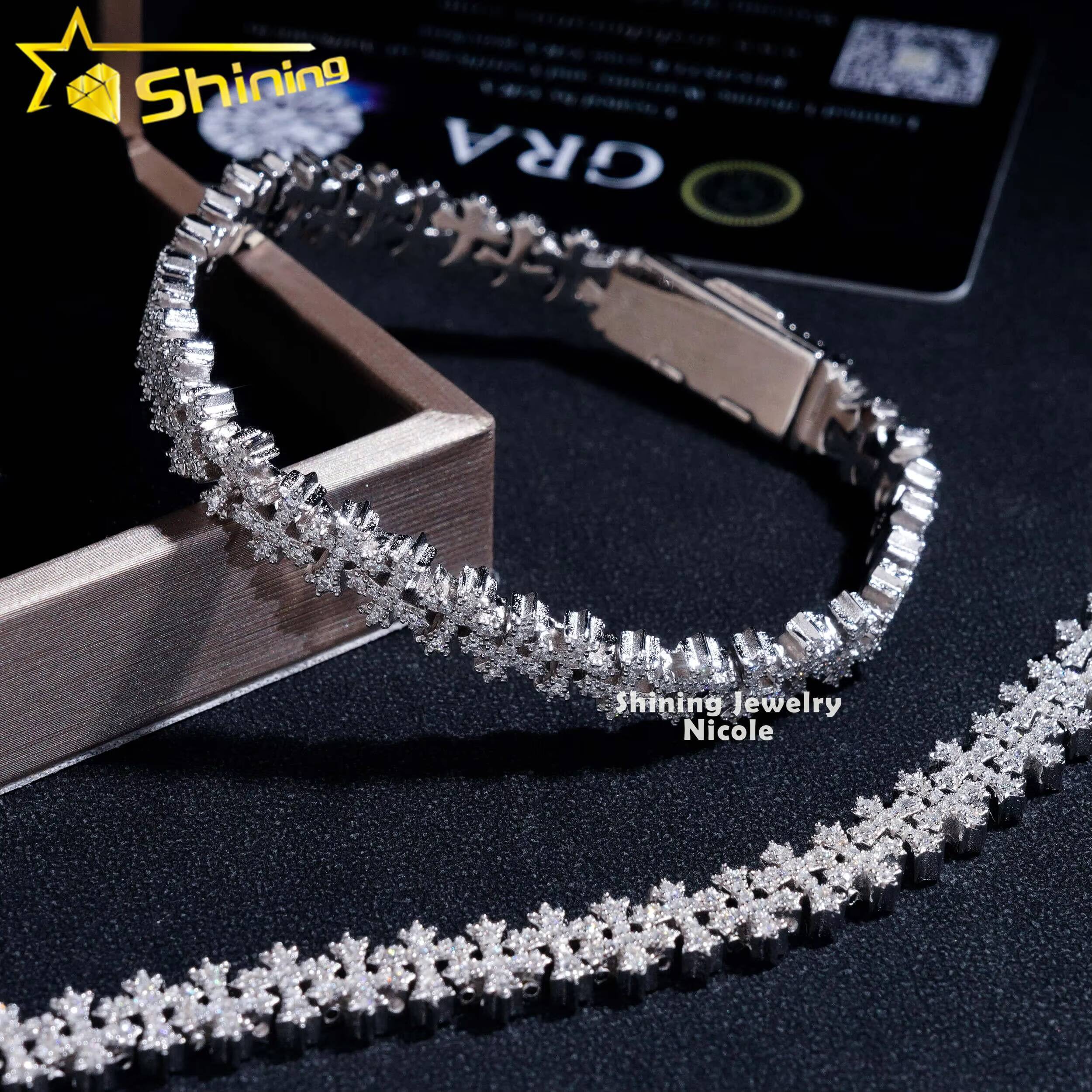 Wholesale Price 925 Sterling Silver GRA Certificate 8MM Cross Moissanite Diamond Cuban Link Chain Bracelet