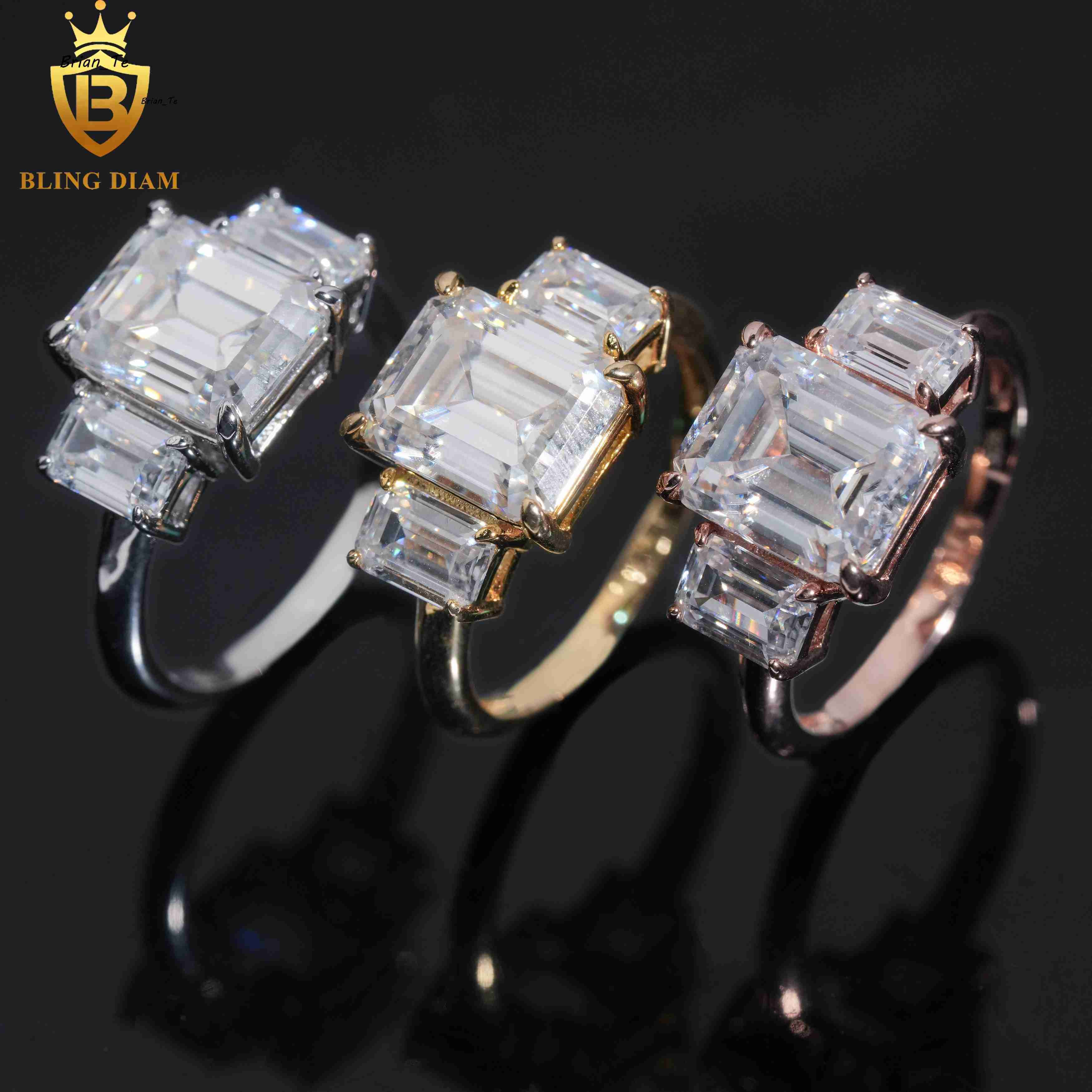 Fashion Jewelry Engagement Ring 925 Silver VVS Moissanite Diamond Emerald Cut 8x10mm Wedding Rings Gift