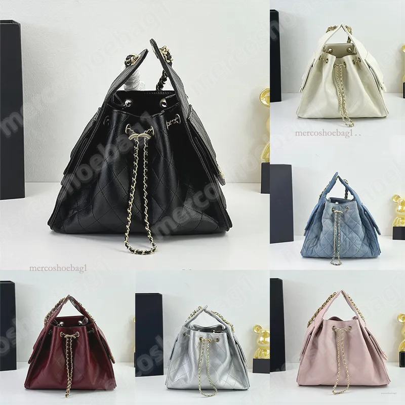 Kimberdy retro designer adjustable chain large-capacity bucket rhombic checkered genuine leather crossbody bags single-shoulder bag