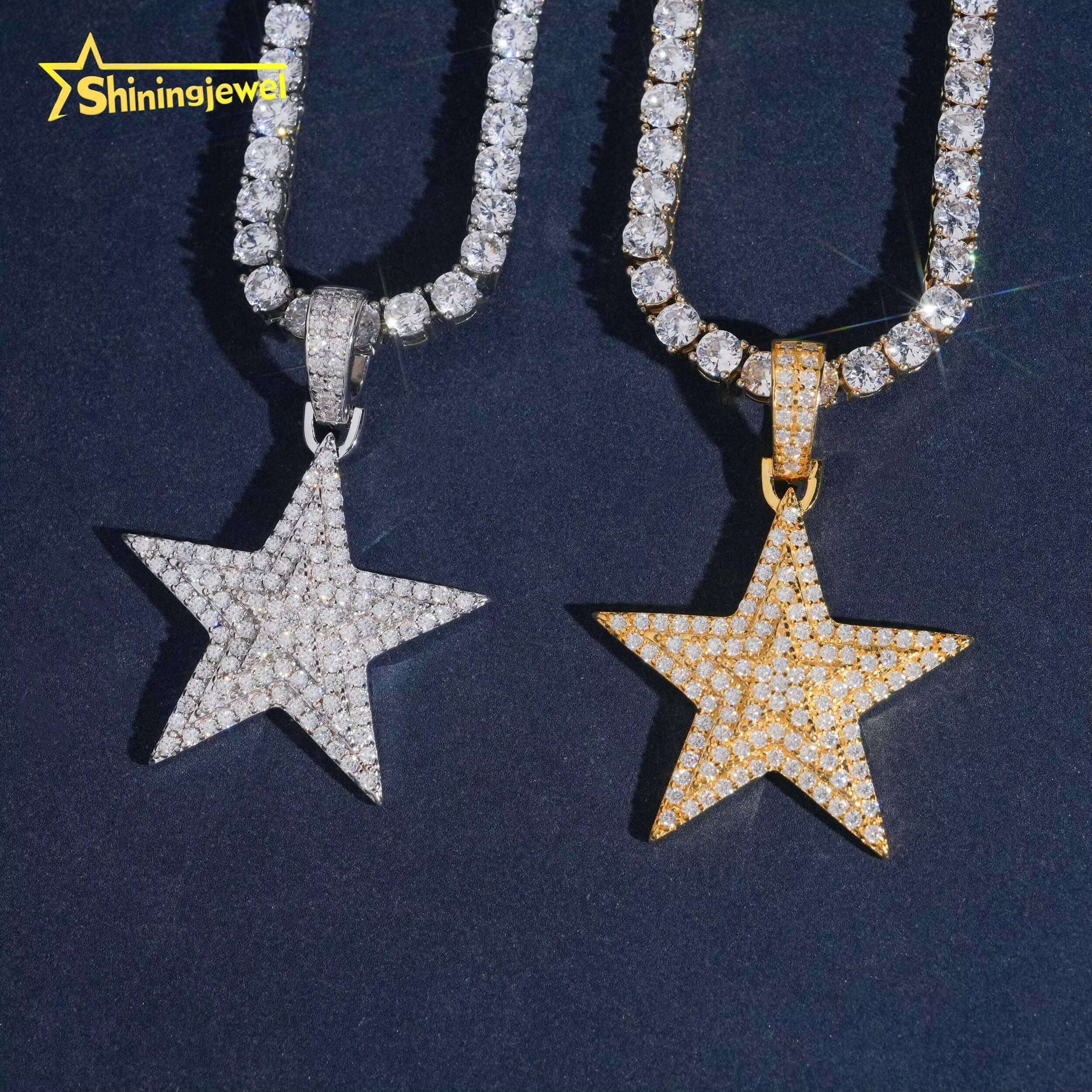 Hip Hop Jewelry Iced Out Pendant Star Moissanite Pendant 925 Silver Moissanite Iced Out Jewelry Charm Pendant