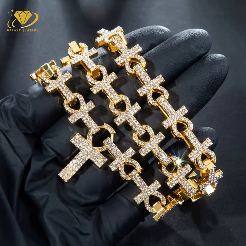 2025 New Arrivals Hiphop Jewelry Iced Pass Test 925 Silver Rhodium/Gold/Rose Gold Cross Necklace Vvs Moissanite Cuban Link Chain