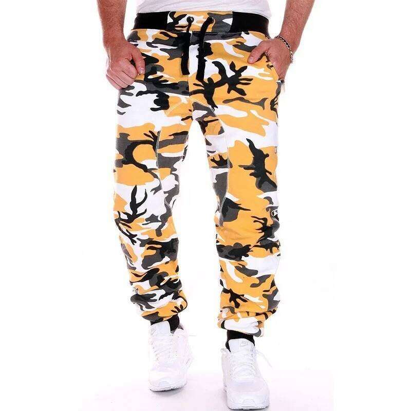 2023 new Running Sweatpants Men Camouflage Elasticity Cargo Pants Drawstring Multi Pockets Bottoms Casual Jogger Trousers