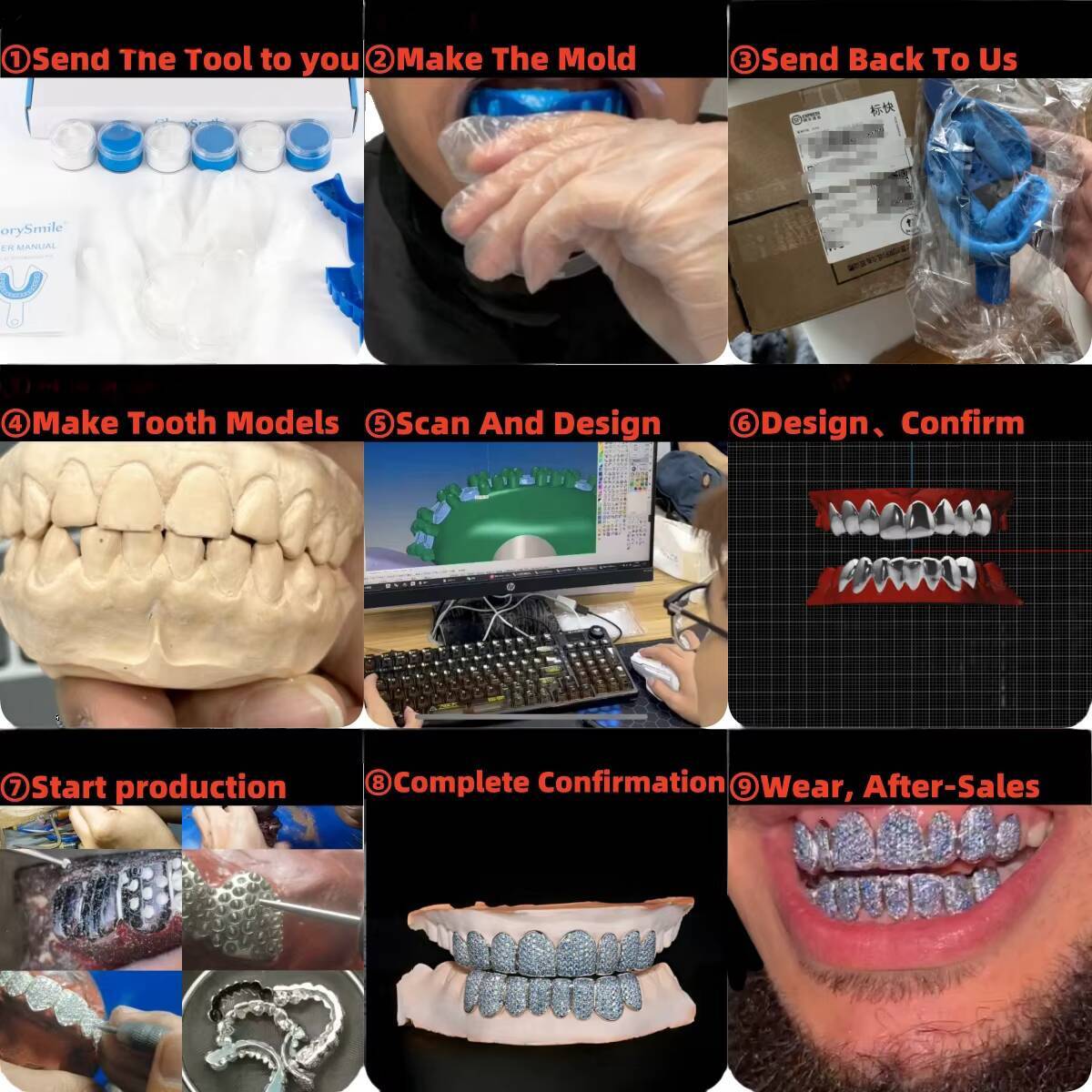 Mosaic Vvs Moissanite Diamond 925 Silver Grillz Custom Teeth Grillz