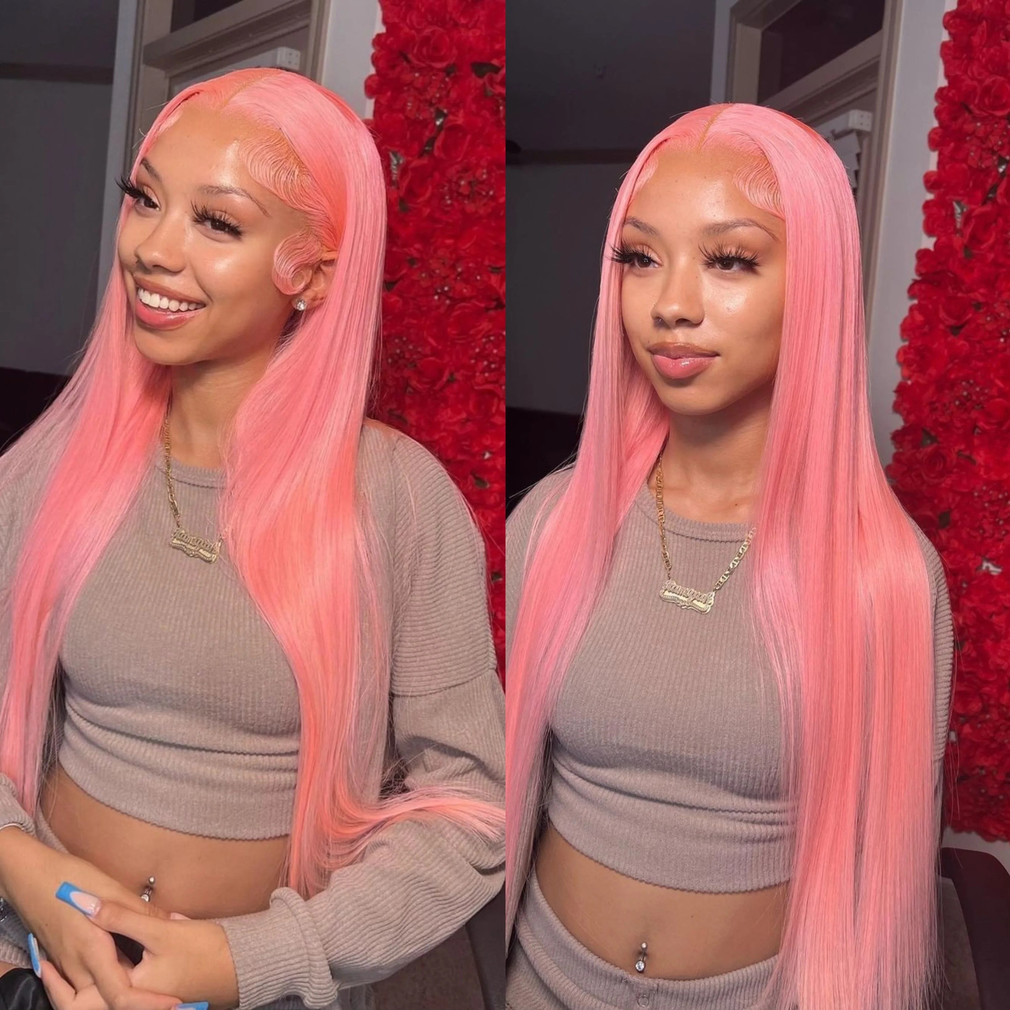 Light Pink 13x4 HD Lace Front Human Hair Wigs For Women Pre Plucked Brazilian Straight Hd Transparent Lace High Density Pre-Cut 100% Human Hair Wig