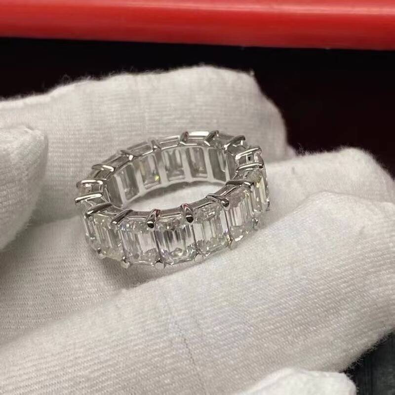 14K Real Gold Engagement Eternity Ring Synthetic Diamond Emerald Cut Moissanite Ring for Women