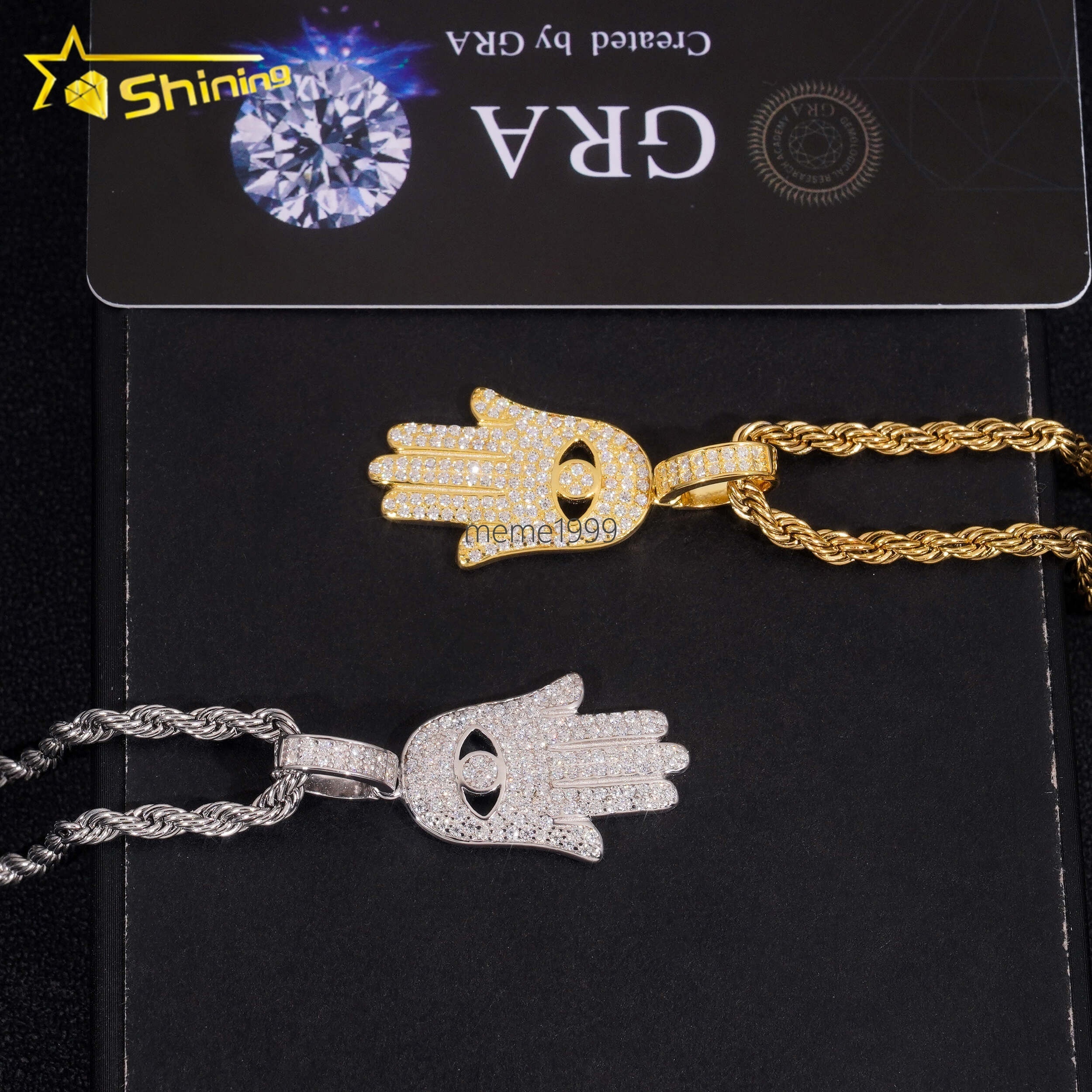 High Quality Hip Hop Hamsa Hand 925 Sterling Silver Certified VVS Moissanite Diamond Pendant