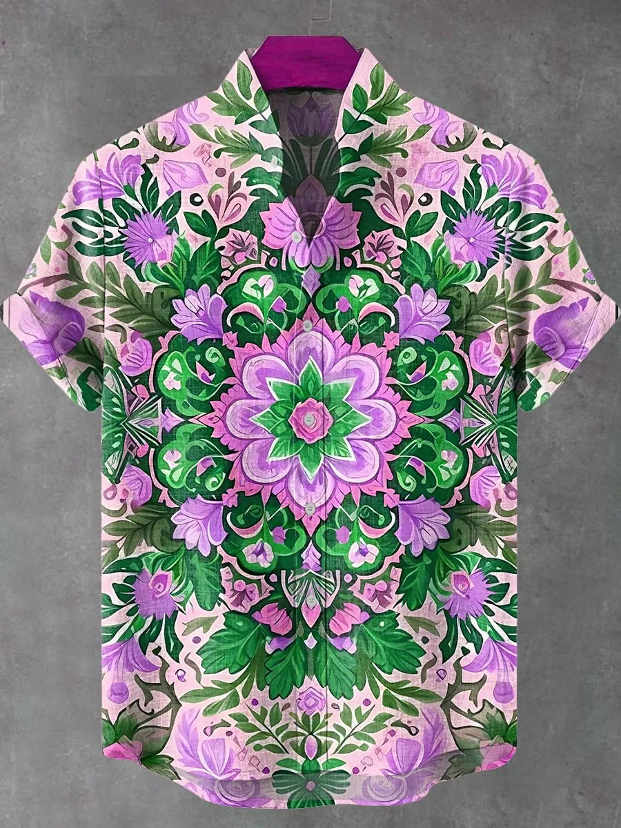 Retro Tribal Totem Pattern Printing Mens Linen Comfortable Fabric Shortsleeved Shirt Casual Street Fashion Delivery Super 250808