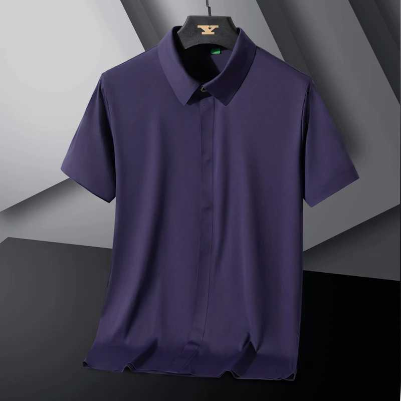 New High-quality Ice Silk Mens Business Casual Short Sleeved Shirt Summer Ultra-thin Breathable Outdoor Sports Solid Color Top Y250819