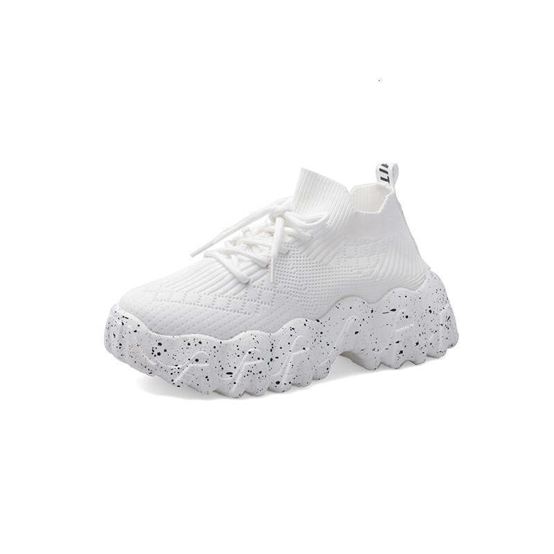 2023 Summer Dad Platform Thick Sole Single Women's Flyknit Breathable Elastic Socks Casual Sports White Shoes Trendy