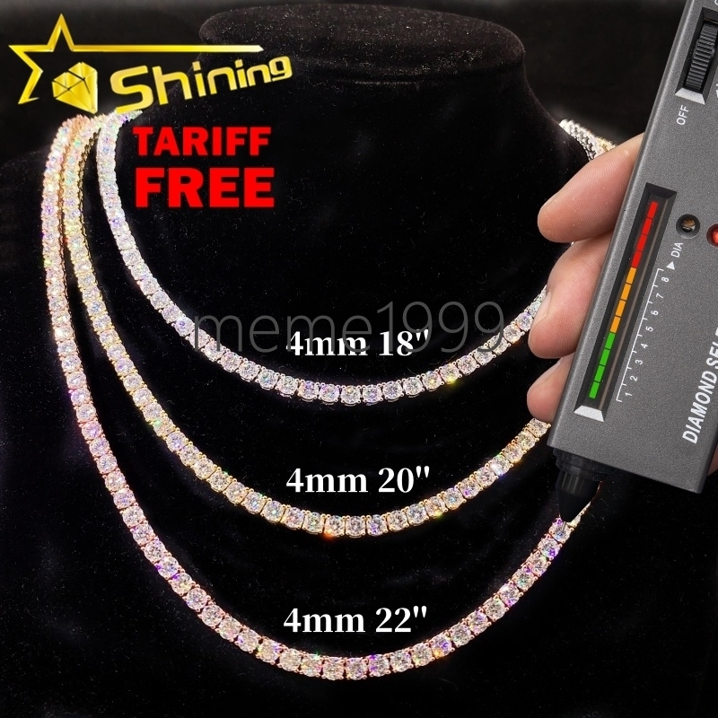 Trendy Hip Hop Jewelry 925 Silver Moissanite Chain GRA Certificated Pass Diamond Tester 4MM Moissanite Tennis Necklace