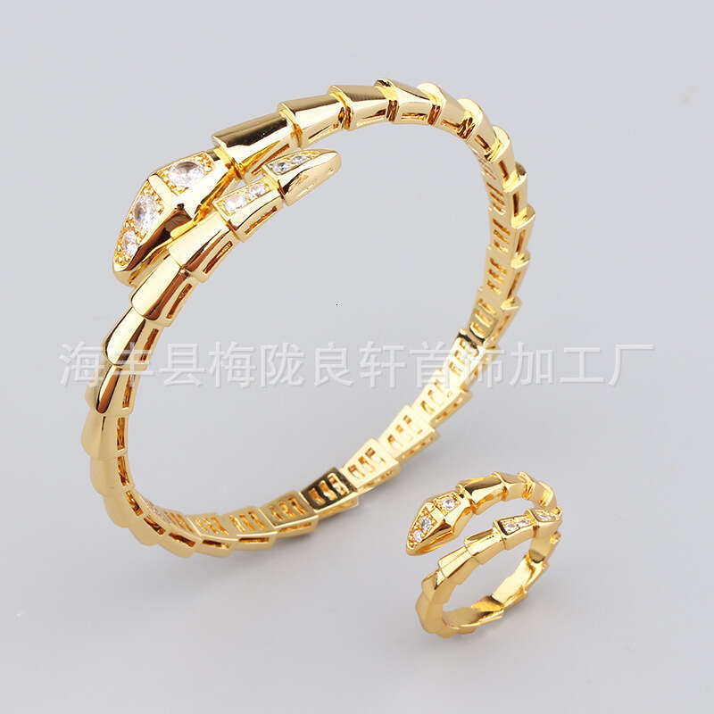 Elegant Snake Bracelet and Ring Set for Women, Popular Jewelry with Zirconia