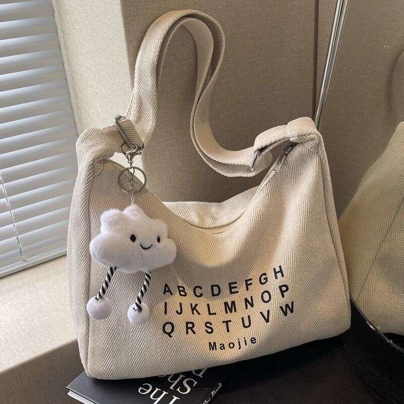 Canvas for Women 2025 New Trendy Autumn Winter Simple Versatile Large Capacity Shoulder Casual Commuting Crossbody Dumpling Bag