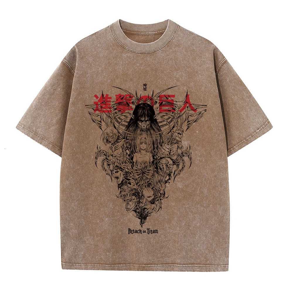 Men Washed Anime Attack On Titan T-Shirt Hip Hop Streetwear Graphic Print Oversize Tshirt Short Sleeve Cotton Loose Vintage Tops Y250819