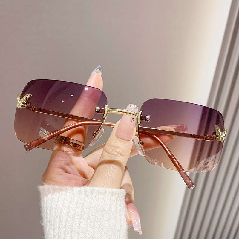 2025 New Frameless Sun Protection Glasses High-end Butterfly Diamond-studded Sunglasses Designer for Women