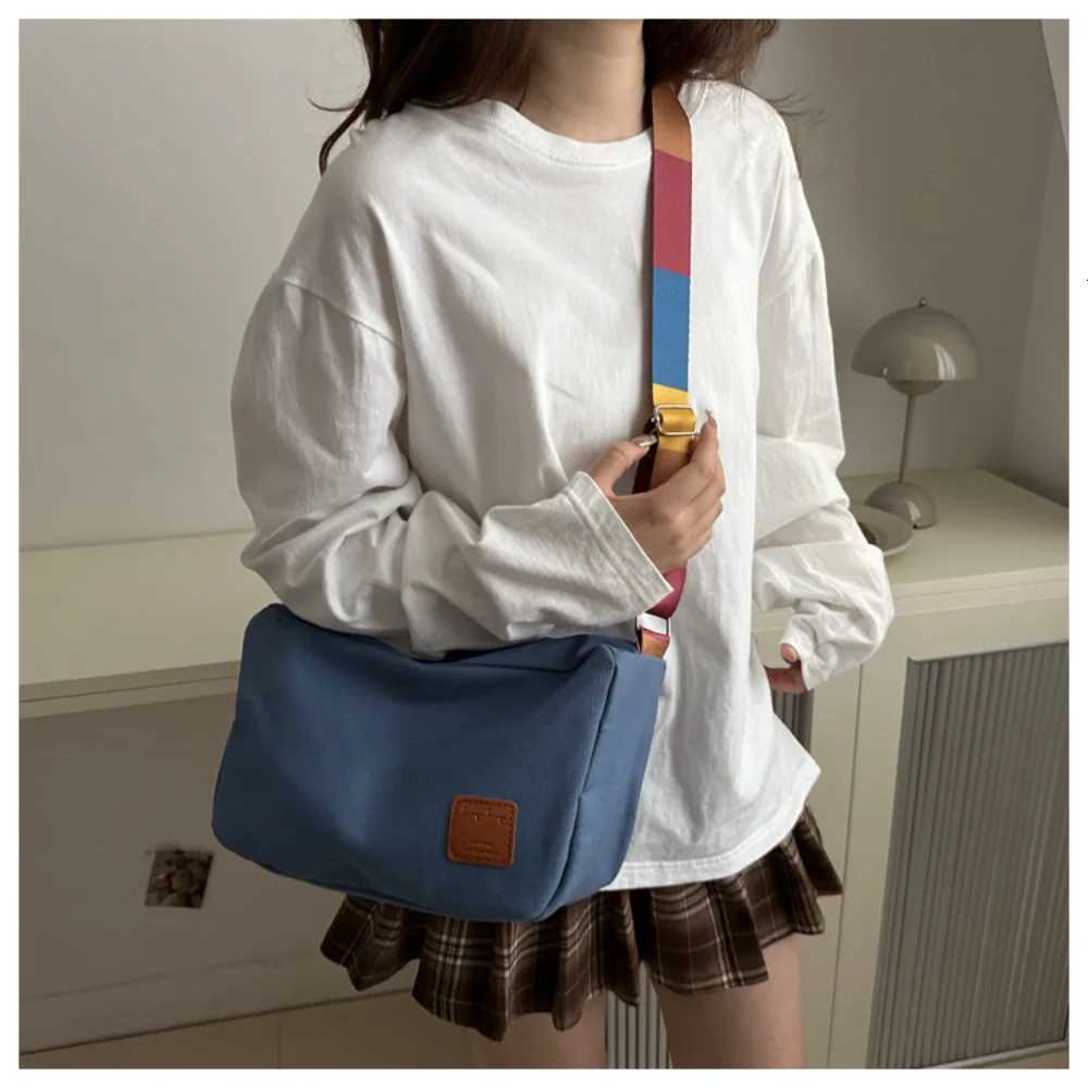 Womens Fashion Crossbody Bag Colorful Strap Casual Shoulder Bag Korean Style Large Capacity Canvas Messenger Bag Y250819