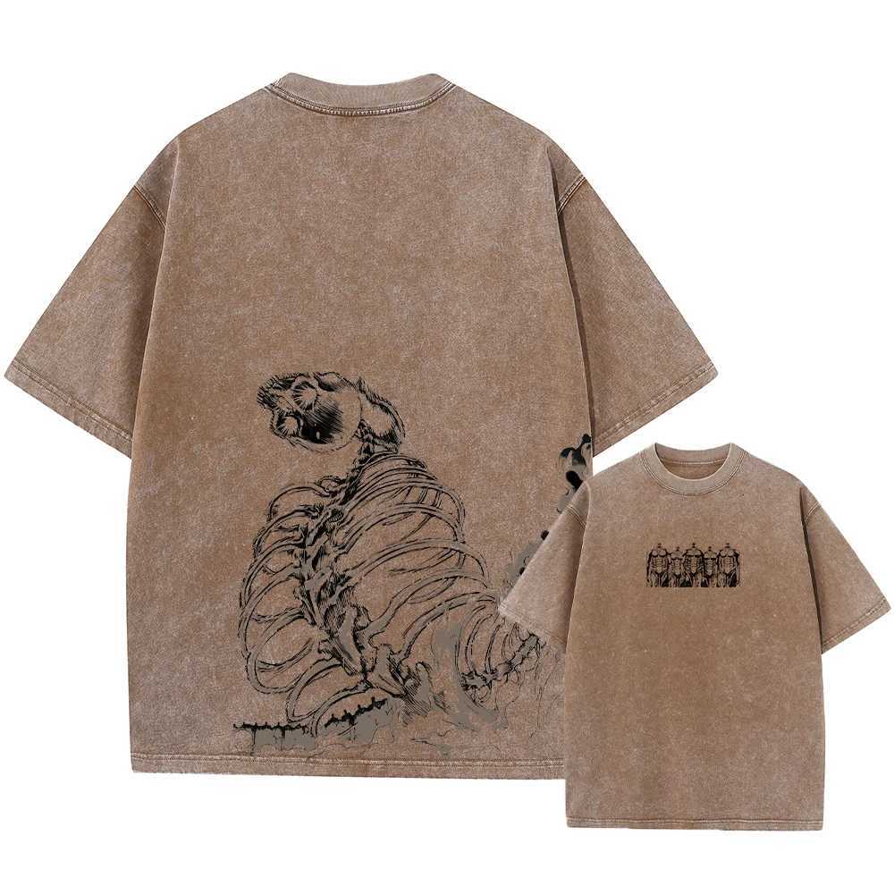 Men Washed Anime Attack On Titan T-Shirt Hip Hop Streetwear Graphic Print Oversize Tshirt Short Sleeve Cotton Loose Vintage Tops Y250819