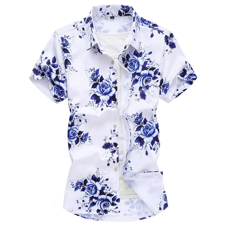 Blue Printed Long Sleeve Shirt Mens Fashion Casual Shirts Single Breasted Lapel Asian Size M7XL 250808