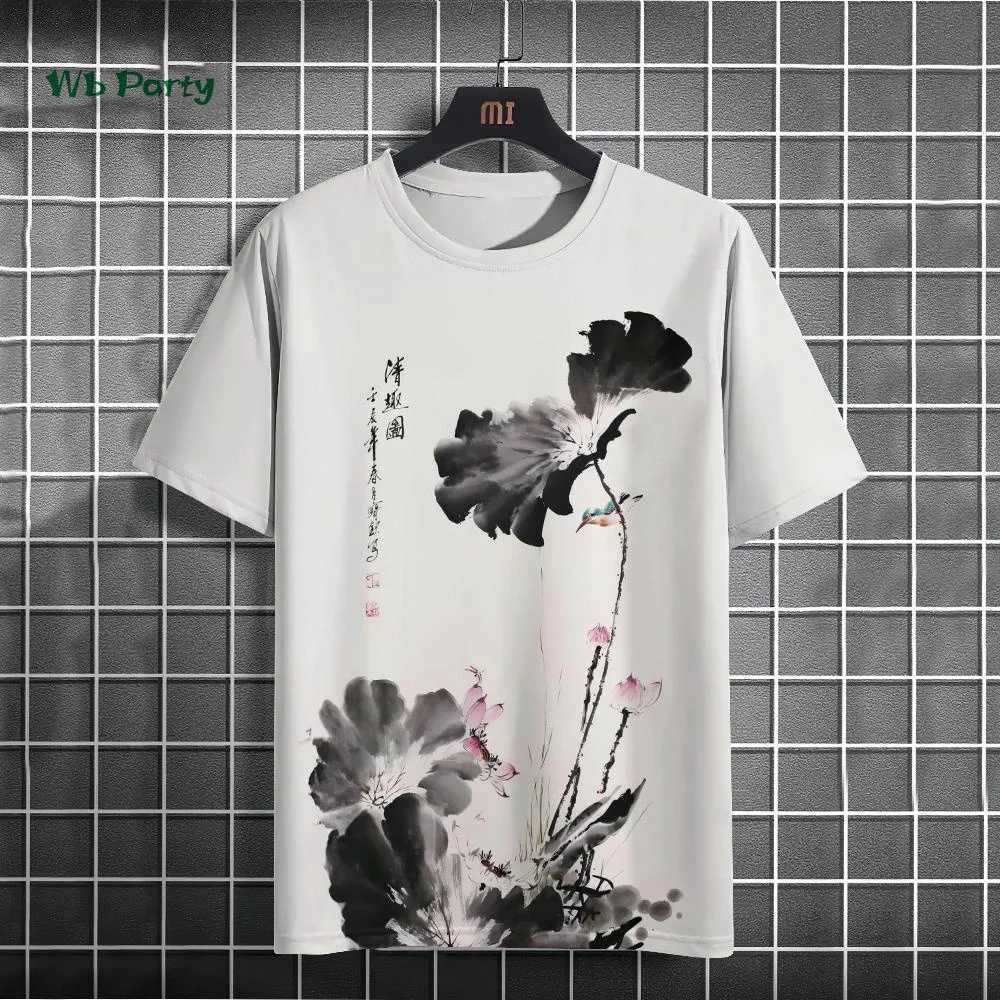 Fashionable mens T-shirt with ink painting print short sleeved T-shirt oversized casual top summer mens daily outdoor clothing Y250819