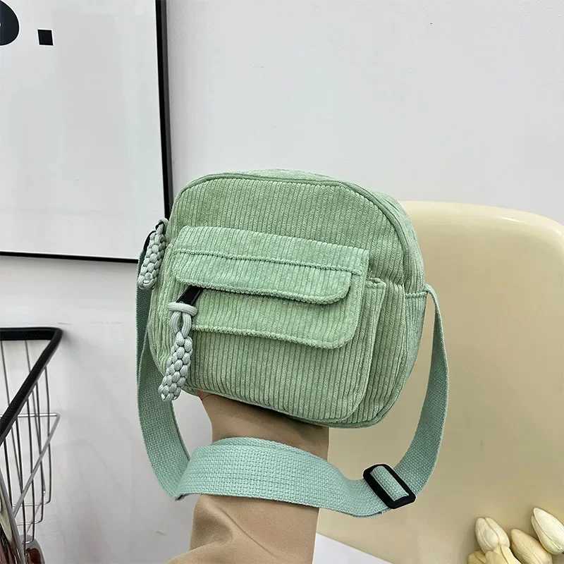 1pc-Corduroy Ins Shoulder Bag New Simple and Fashionable Solid Color Velvet Cloth Bag School Style Messenger Bag Y250819