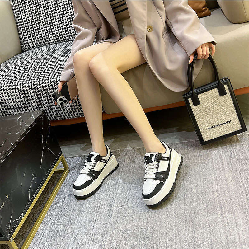 2025 Spring Genuine Leather Women's New Platform Sole Height Increasing Casual Versatile Ins Internet Celebrity Panda Shoes