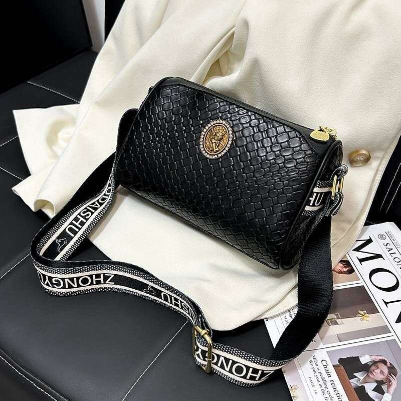 Leather women's shoulder crossbody pillow barrel woven bag