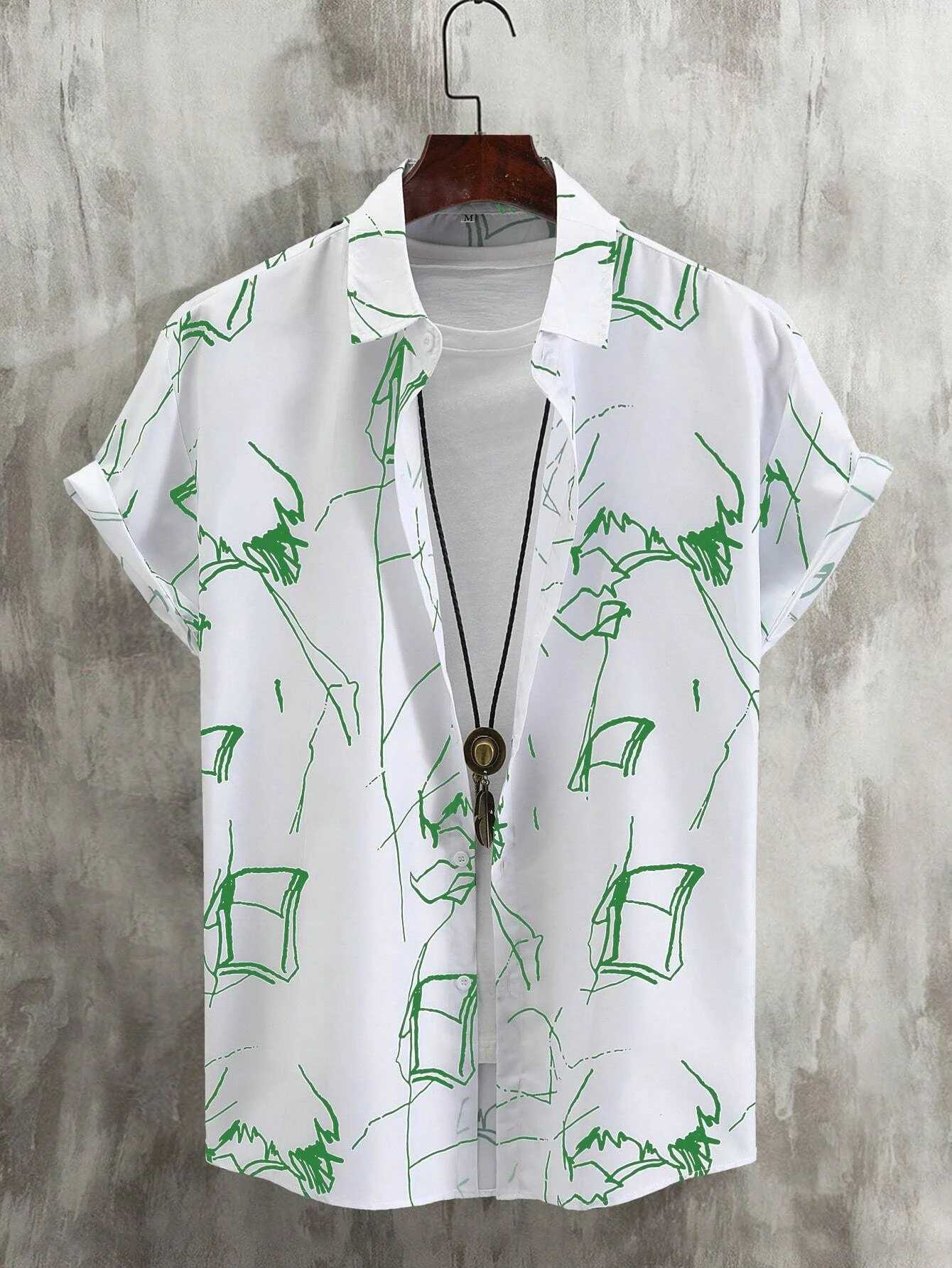 Line Drawing Design Graffiti Men Women Shirt Print Design Short Sleeve Shirt Fashion Button Short Sleeve Top Y250819