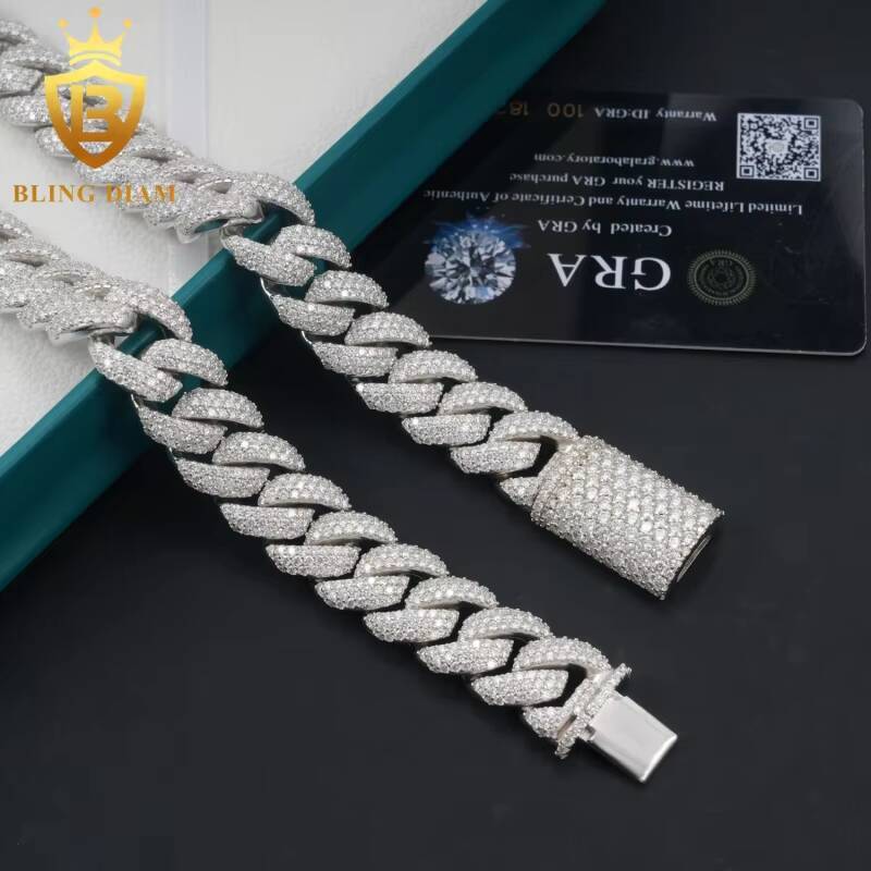 Sterling Silver 925 16mm Hip Hop Iced Out Fine Jewelry Men Necklace Diamond VVS Moissanite Cuban Link Chain