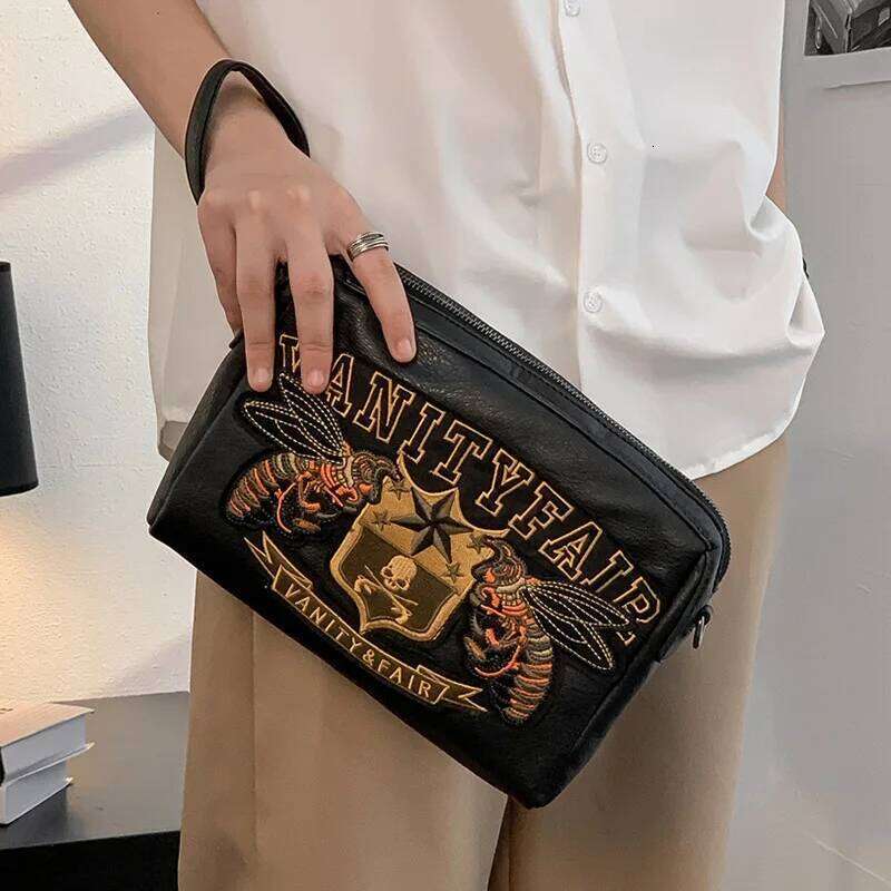 Embroidery Bee Fashion Multifunction Clutch Men Shoulder Crossbody Messenger Bag Man Handbag
