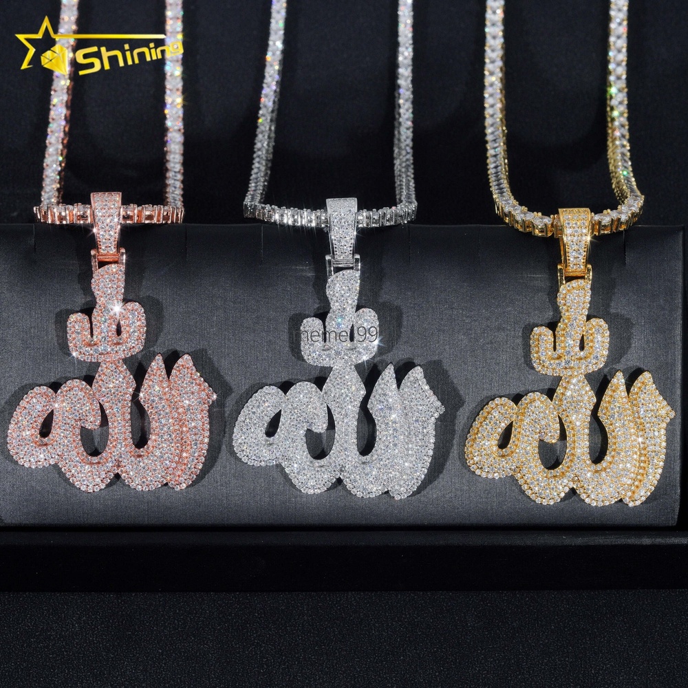 GRA Fine Jewelry 925 Sterling Silver Gold Plated Diamond Iced Out Hip Hop Jewelry Custom Moissanite Pendant Allah Pendant