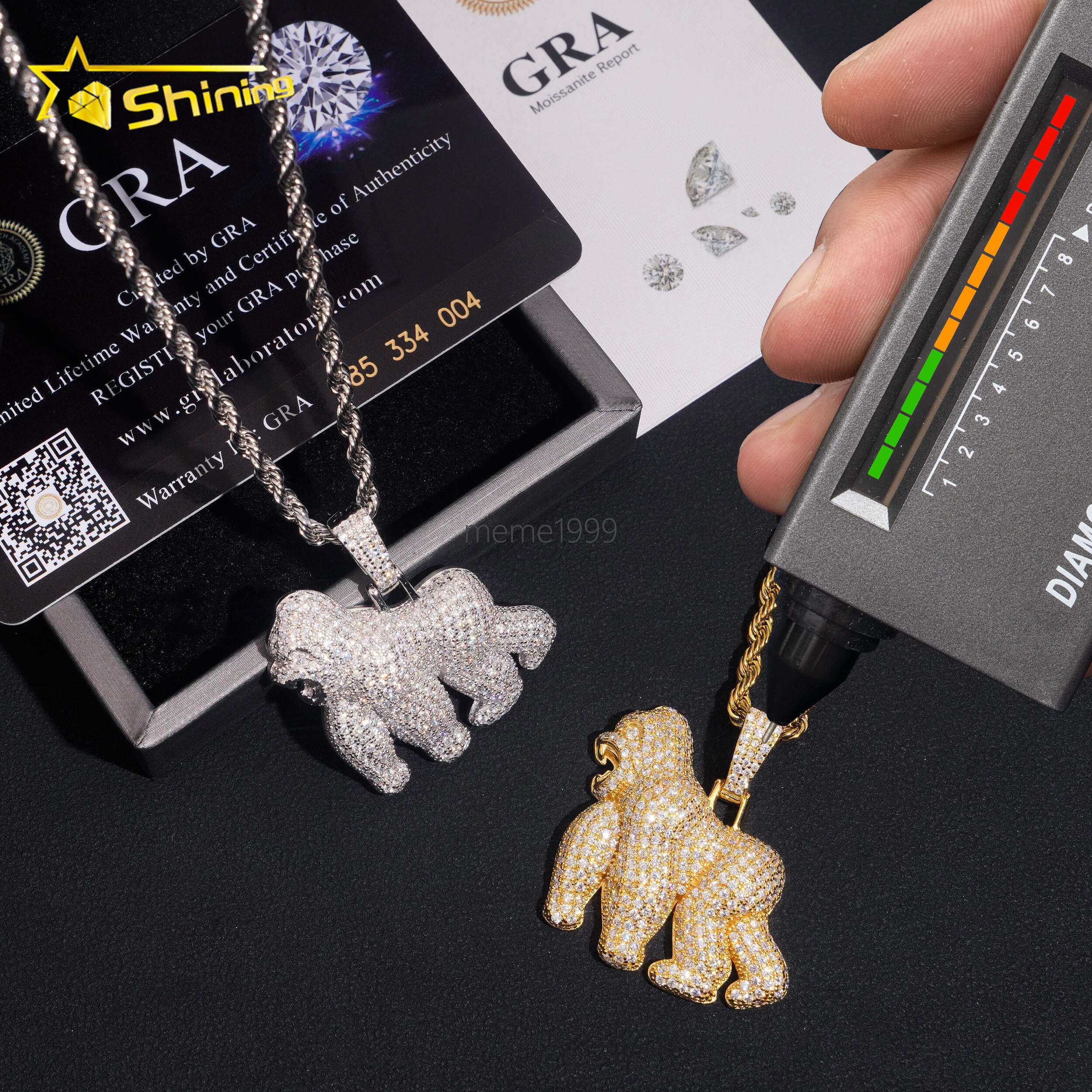 USA Local Stock Fast Shipping Gorilla Charm Gold Plated 925 Sterling Silver Moissanite Hip Hop Iced Out Design Sparkling Pendant